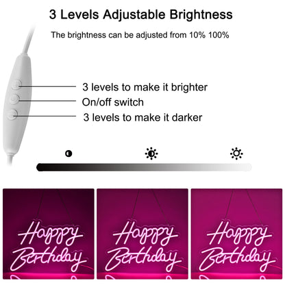 Happy Birthday Neon Sign for Wall Decor, with Dimmable Switch, Reusable Neon Light Sign for All Party Decoration(17X12inches,White)