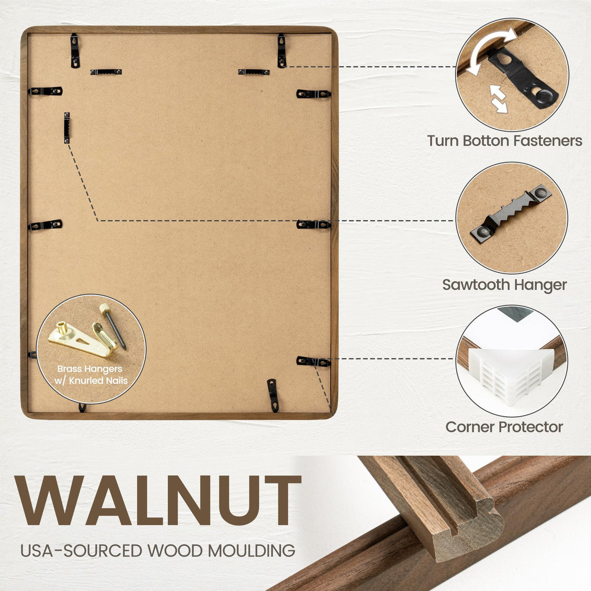 11x14 Picture Frame, USA-Sourced Natural Solid Walnut Wood Photo Collage Frame with HD Tempered Glass, Rounded Corner 11 x 14 Wooden Frame Matted to 8x10, Vertical & Horizontal Wall Hanging Display