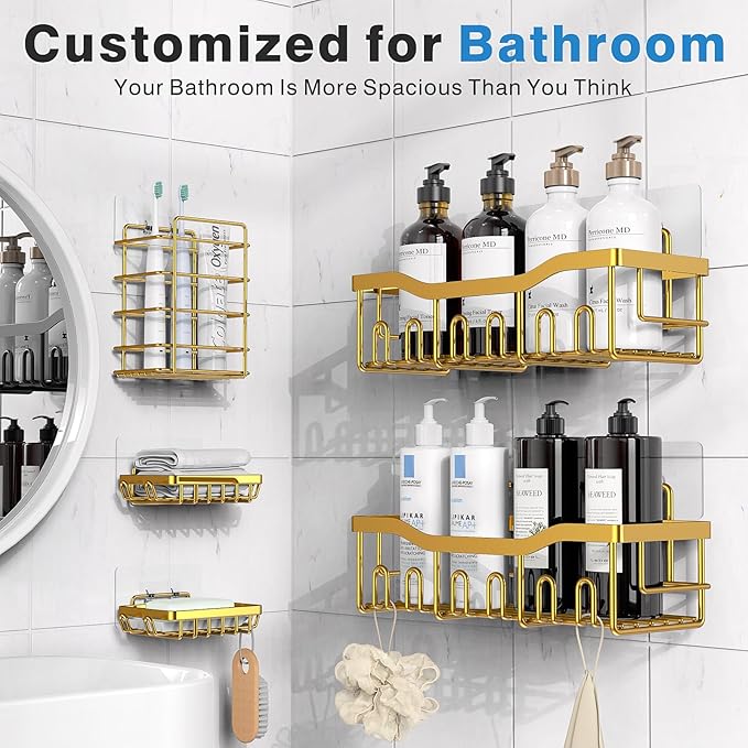 EUDELE 5-Pack Rustproof Stainless Steel Shower Caddy – No Drill Adhesive