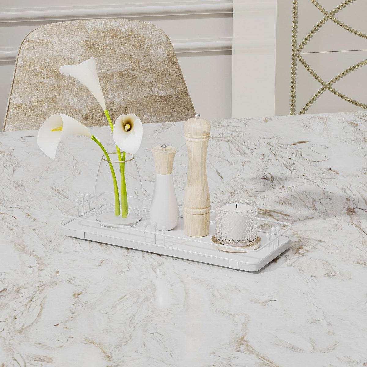 Pursura Bathroom Vanity Tray for Countertop Toiletries Perfume Makeup Soap Dispenser Toilet Tank, Kitchen Tray for Salt Spice, Decor Tray for Candle Nightstand Coffee 11.3”x 4.4” White