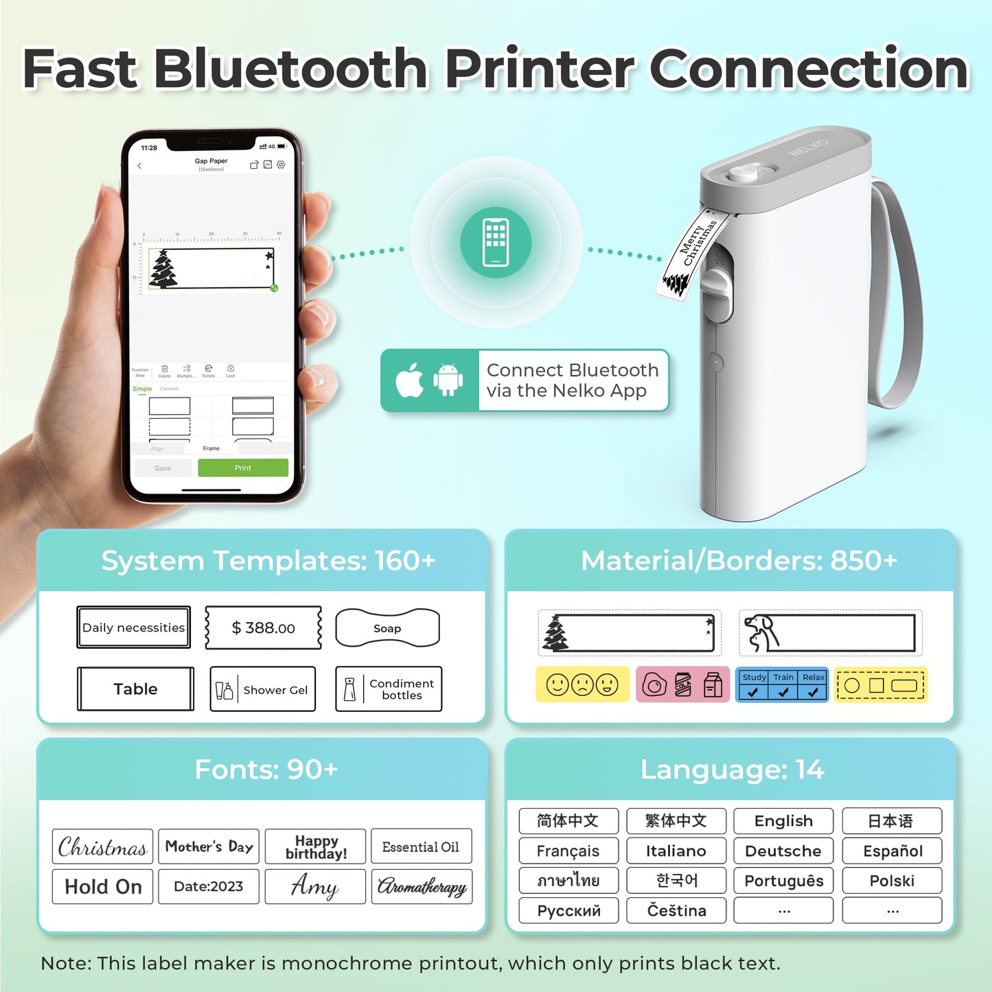 Nelko Label Maker Machine with Tape, P21 Portable Bluetooth Label Printer, Wireless Handheld Sticker Maker Mini Label Makers with Multiple Templates for Organizing Storage Barcode Office Home, White