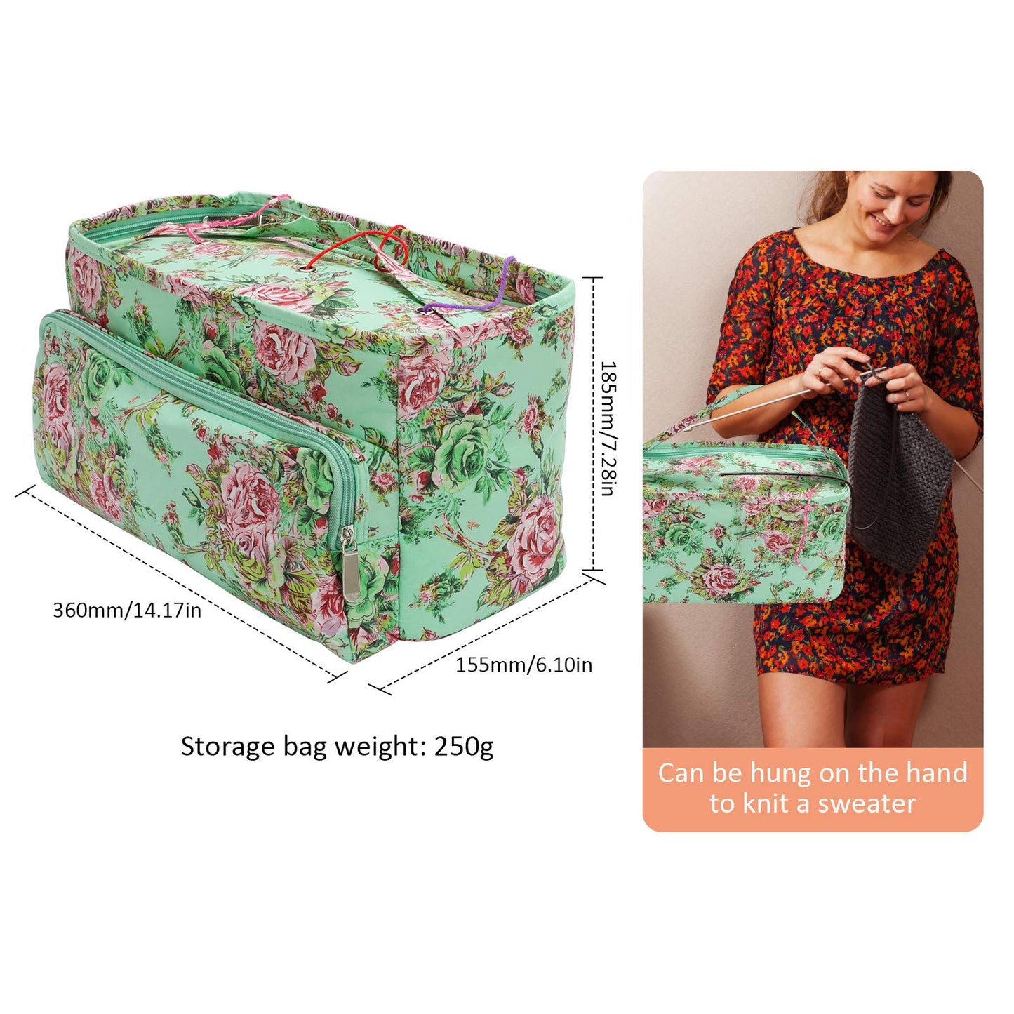 Ousuga Knitting Bag for Yarn & Wool Storage, Portable Crochet Knitting Needles Case & Sewing Tools with Pocket and Holder for Knitting Needles and Tools