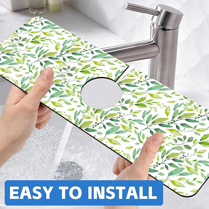 Tropical Eucalyptus Leaves Kitchen Sink Splash Guard Mat Absorbent Fast Drying