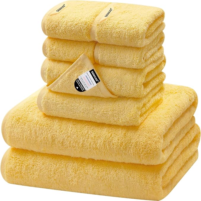 SEMAXE Yellow Bath Towel Set, 100% Cotton Absorbent Bathroom Towels