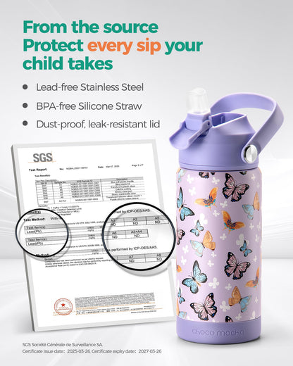 Choco Mocha Kids Water Bottle For School, Kids Insulated Unicorn Water Bottle Stainless Steel, Girls Water Bottle 18Oz, Purple