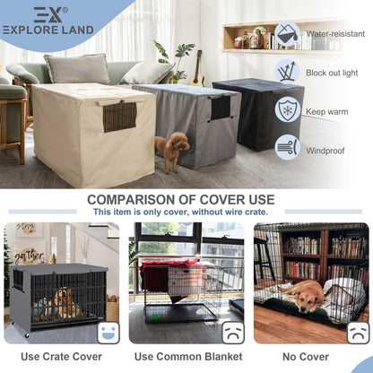 Explore Land Dog Crate Cover Durable - Polyester Pet Kennel Cover Universal Fit for 24-48 inches Wire Dog Crate (42 Inch (Pack of 1), Grey Cover)