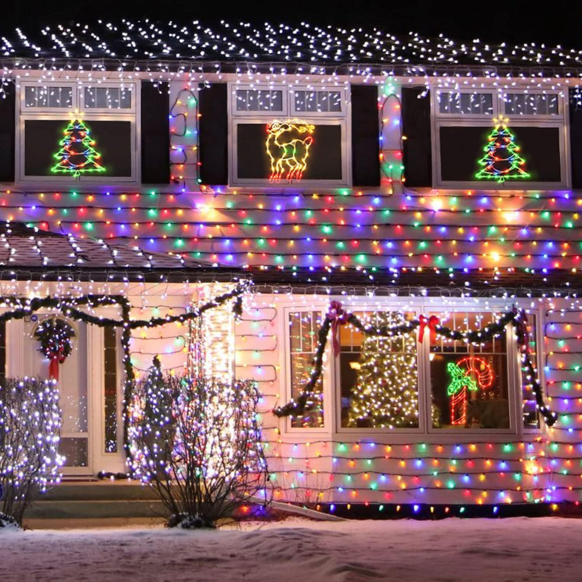 16" Christmas Window Silhouette Lights Decorations, 3 Pack Christmas Window Hanging Lights for Holiday Wall Indoor Window Decorations(Wreath, Tree and Candy Cane)