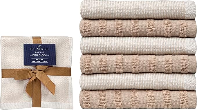 Bumble Premium Dish Cloths 13"x13" | 100% Natural Ring Spun Cotton | 400 GSM |
