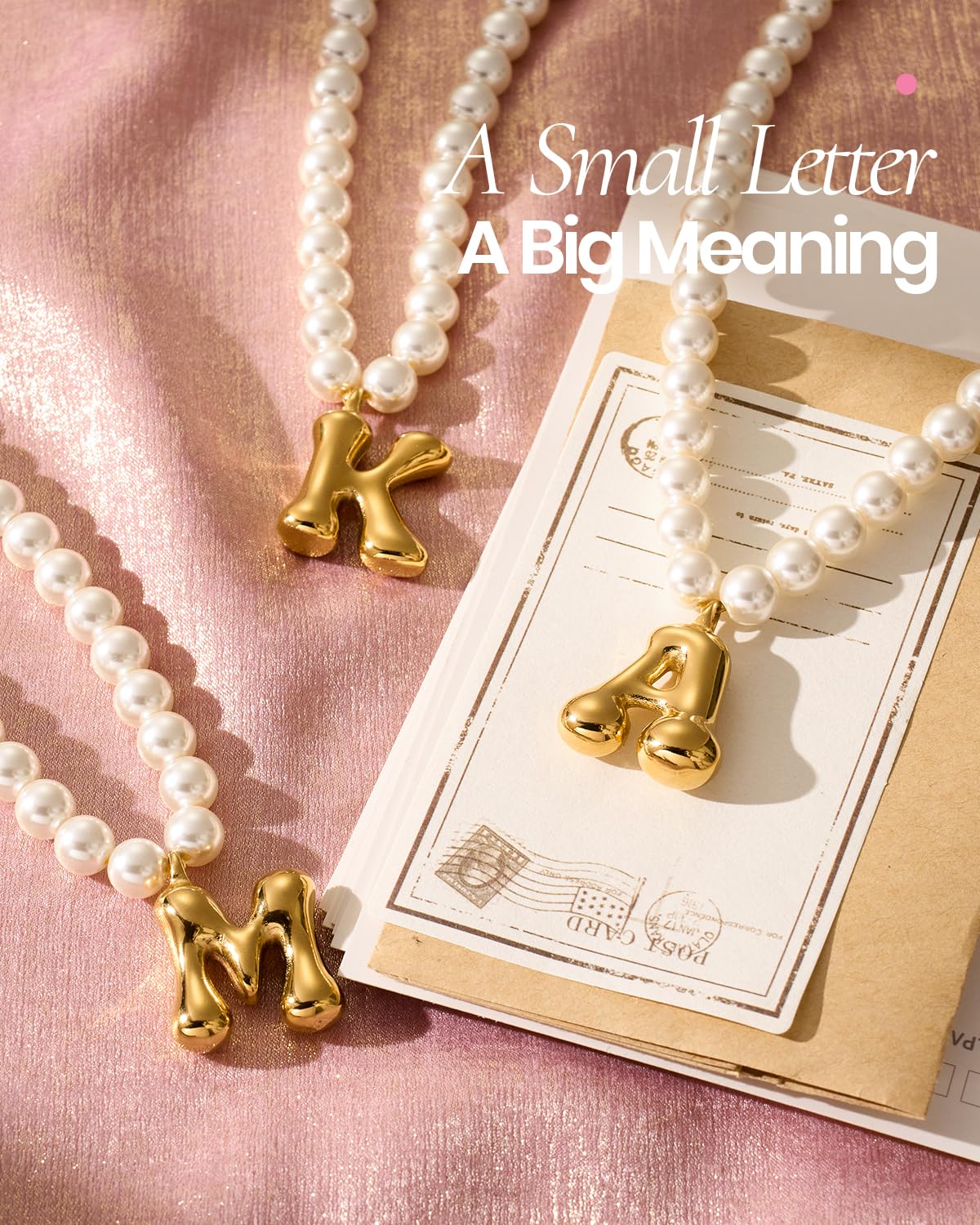 DoDoBeads Pearl Initial Necklace, 18K Gold Plated Stainless Steel Balloon Letter Pendant L, Non-Tarnish Waterproof Chunky Monogram Jewelry Gifts for Women Teens