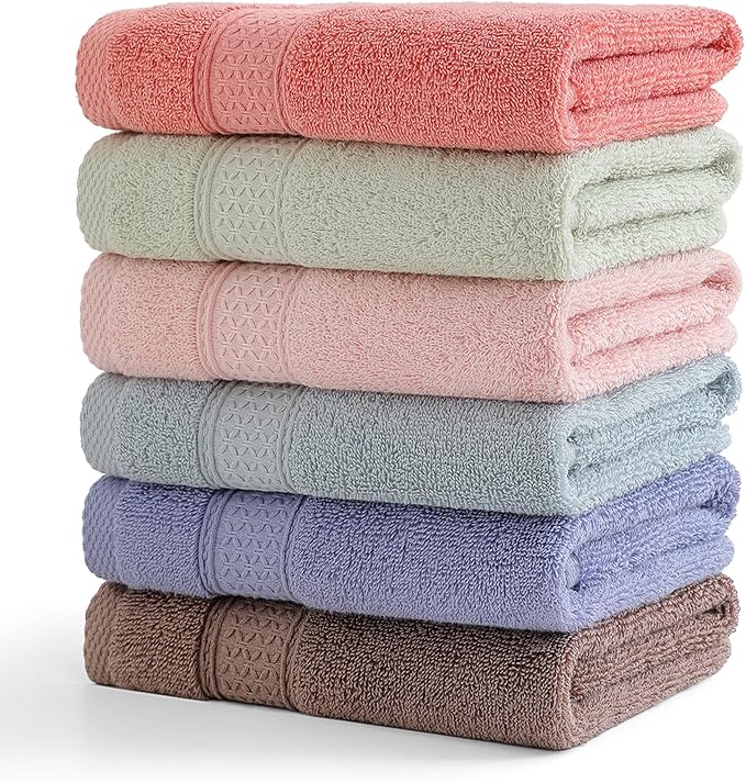 6 Pack Hand Towel Set, 16 by 25 inches, 100% Cotton Ultra Soft and Highly