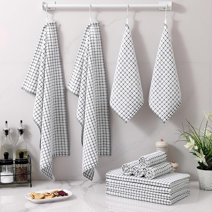 Homaxy Kitchen Towels and Dishcloths Set, 16 x 25 and 12 x 12 Inches, Super