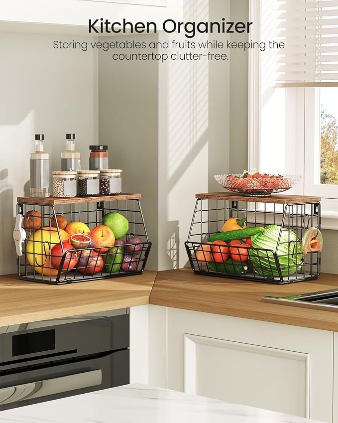 2-Tier Fruit Basket for Kitchen, Stackable wire basket