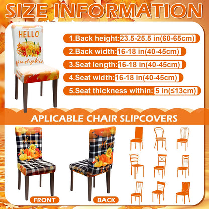 Preboun Fall Chair Covers Set of 6 Thanksgiving Dining Protector Stretch Autumn Pumpkin Truck Maple Leaves Slipcovers Removable Washable for Dining Hotel Party Wedding