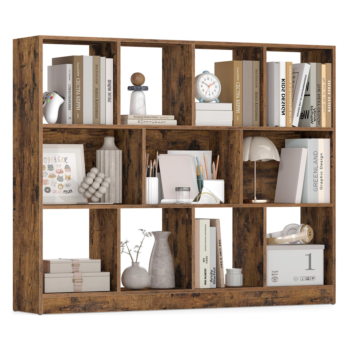 VASAGLE Custos Collection - Bookshelf, 3-Tier Bookcase, Book Shelf, Open Storage Shelf, 9.4 x 49.6 x 39.4 Inches, for Living Room, Home Office, Dining Room, Rustic Brown ULBC454K01