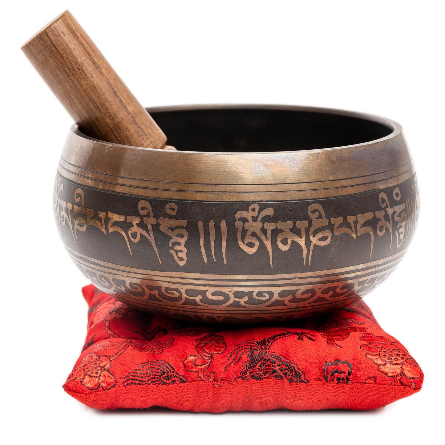Premium Tibetan Singing Bowl Set – Handmade in Nepal Sound & Meditation Bowl – Spiritual Decor for Yoga, Wellness Spaces & Relaxation by Himalayan Bazaar (Brown & Red)