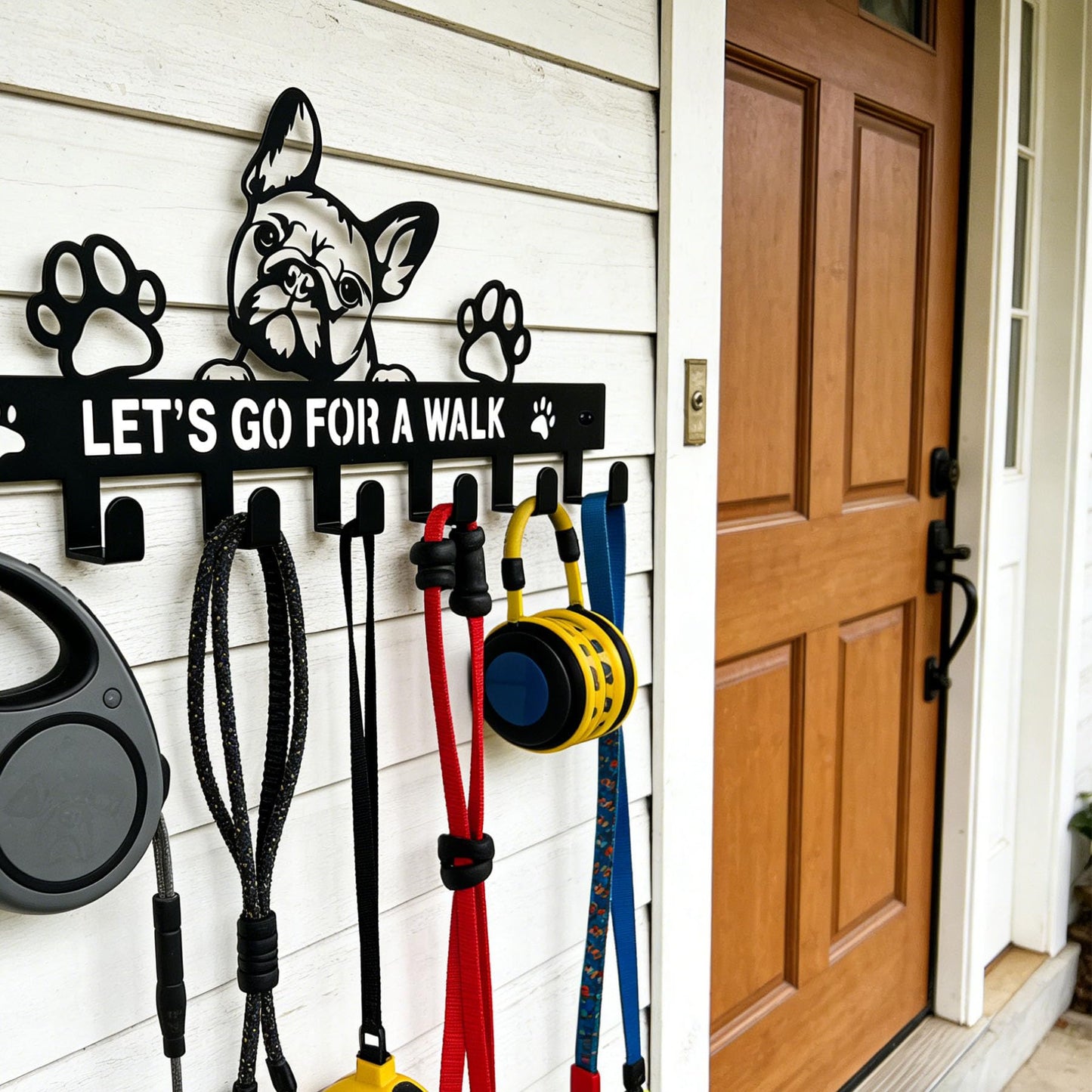 Zckjnoi French Bulldog Leash Holder for Wall, Entryway Key Rack, Wall Key Holder & Key Hanger, Black Dog Leash Hooks for Front Door, French Bulldog Decor Accessories Gift, Dog Storage