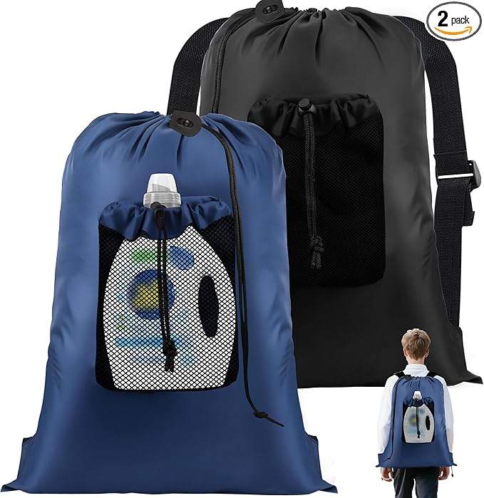 2-Pack Backpack Laundry Bags, Heavy Duty Laundry Bag Backpacks