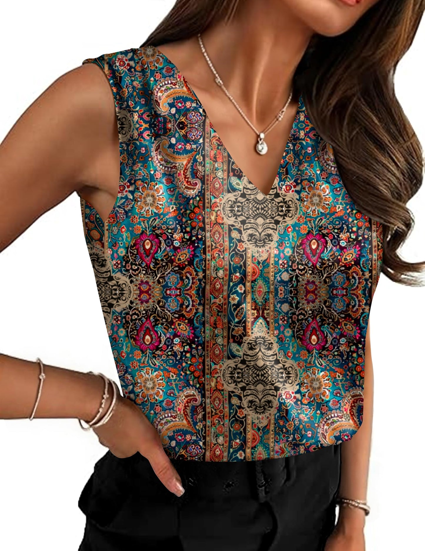 Zeagoo Summer Shirts for Women Satin Tank Tops Dressy Casual Sleeveless Blouses V Neck Silk Camisole Tops