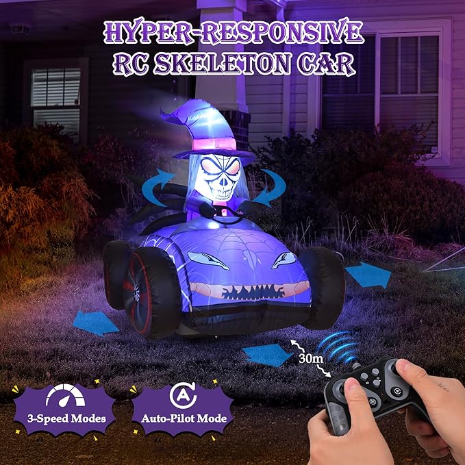 KLYLOP Halloween Toys for Kids, Halloween Inflatables Kids Toys with 3.5FT Remote Control Skull Toys Car, Blow Ups Yard Decor with Built-in LEDs for Holiday Decorations Outdoor for Children