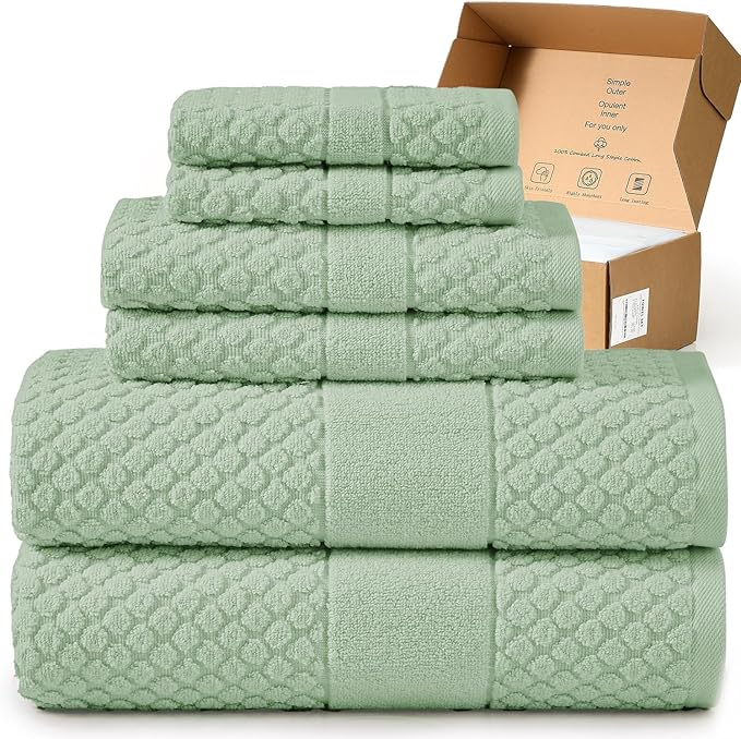 Simple&Opulence 6 Piece Luxury Towel Set, 100% Cotton Bathroom Towels