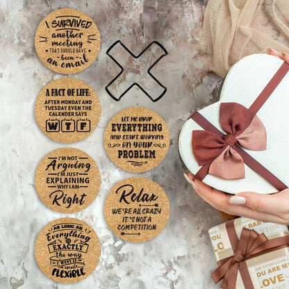 Office Gifts for Coworkers, Novelty Gifts for New Colleagues Employees Boss, Funny Office Desk Coasters, 6 Pcs Drink Coasters with Metal Holder, Birthday Housewarming Gifts for Men Women