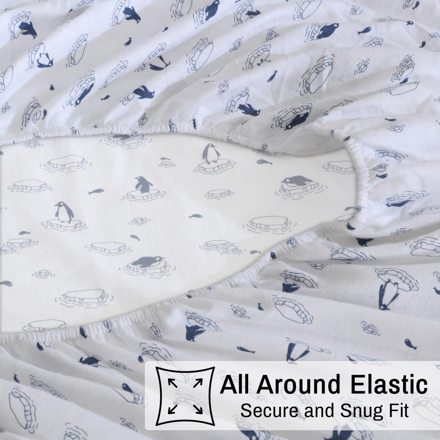 ZOYER Flannel Sheets Queen Size - 100% Cotton Double Brushed Bed Sheets, Deep Pockets 16 Inches Queen Sheet Set, All Seasons Breathable & Extra Soft - Warm & Cozy, 4 Piece, Penguin Edge