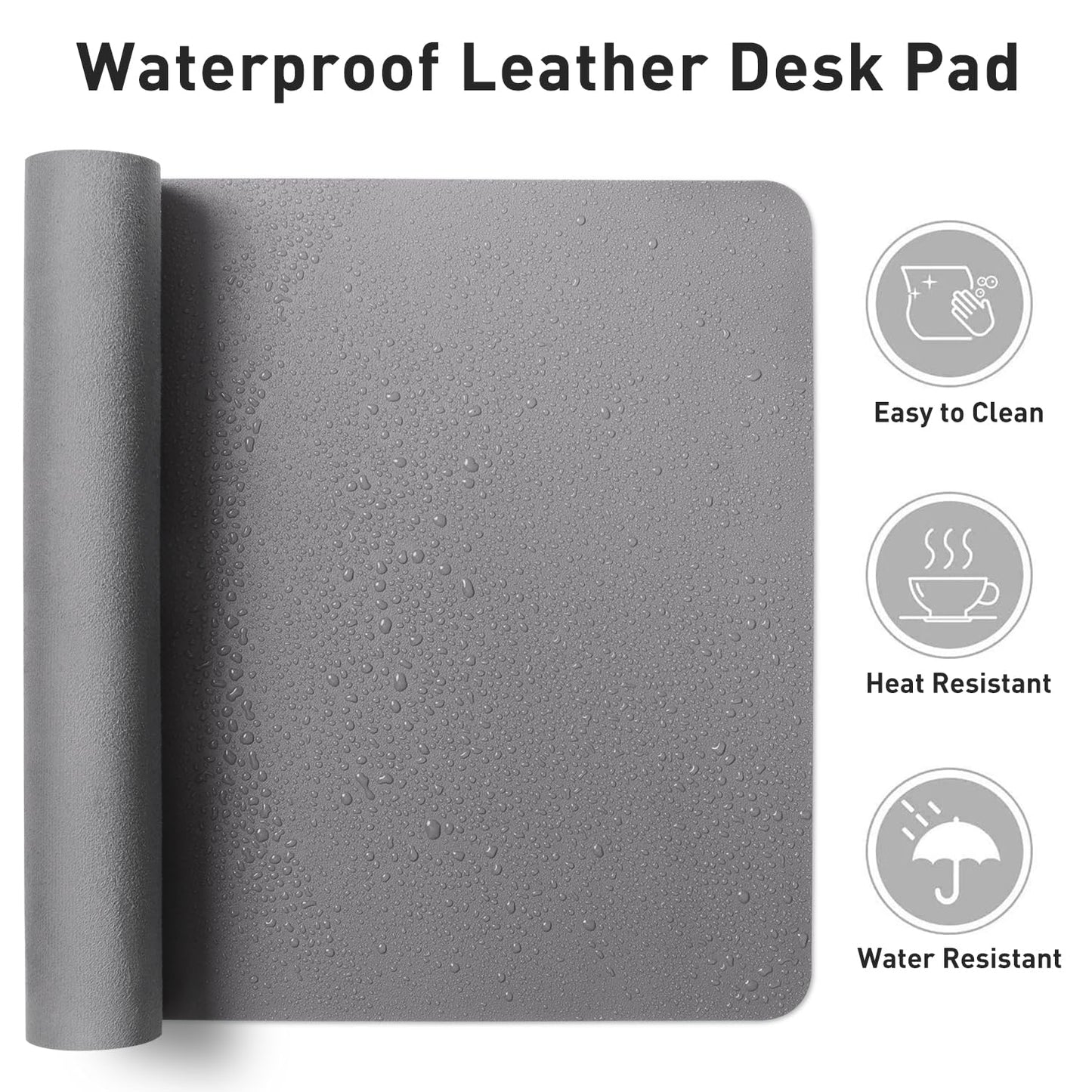 Leather Desk Pad Protector,Mouse Pad,Office Desk Mat, Non-Slip PU Leather Desk Blotter,Laptop Desk Pad,Waterproof Desk Writing Pad for Office and Home (80cmx40cm, Light Grey)