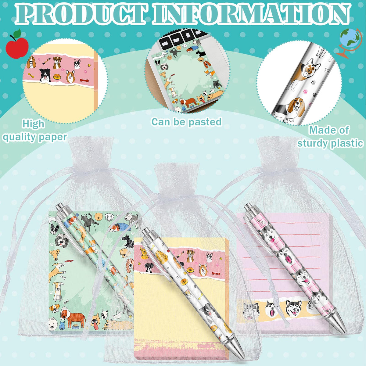 Moinchore 90 Pcs Employee Appreciation Gifts Set 30 Pcs Inspirational Sticky Notes 30 Motivational Ballpoint Pens 30 Mesh Bags Thank You Christian Gifts for Nurse Teacher Coworker(Dog)