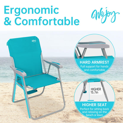 #WEJOY Folding Beach Chair for Adults, Lightweight Beach Chair with Shoulder Straps, High Back Camping Chairs with Hard Armrest, Supports 300lbs for Outdoor Lawn Concert (Cyan)