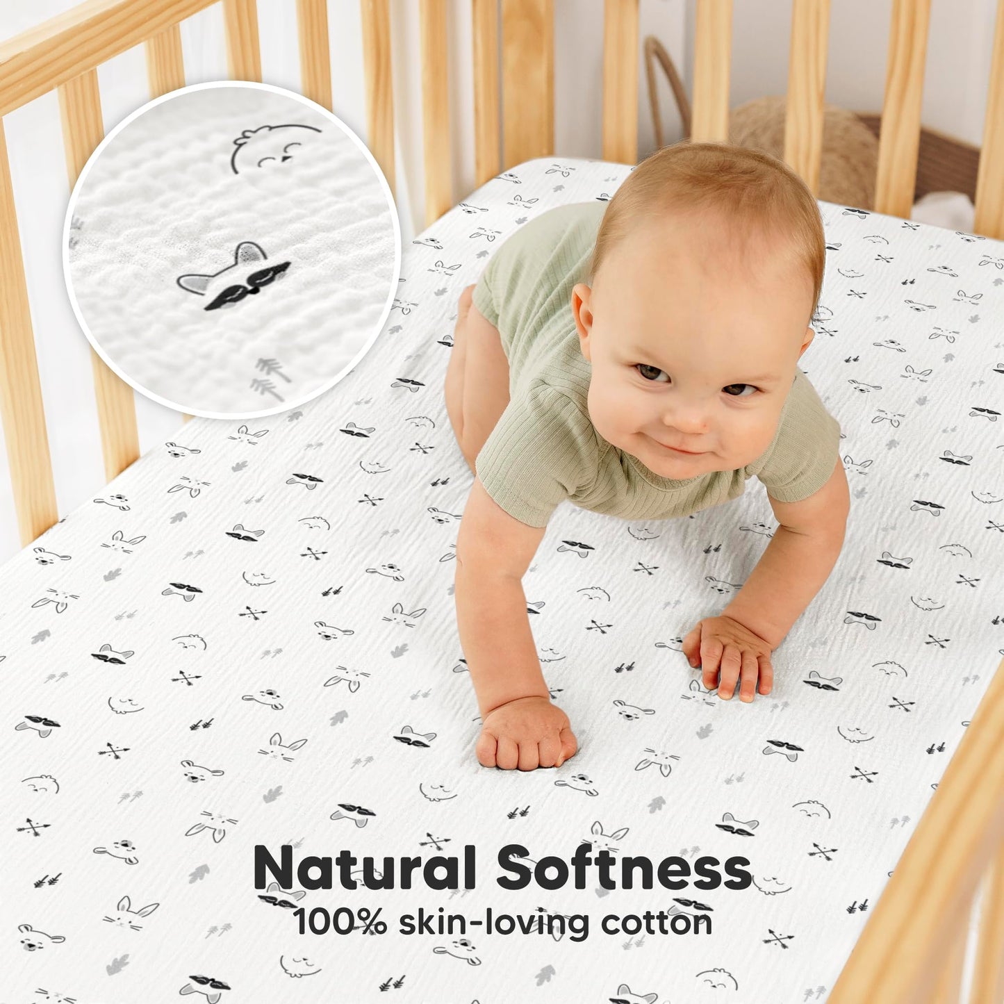 KeaBabies 2-Pack Muslin Crib Sheets for Boys, Girls - 100% Organic Cotton Fitted Baby Crib Mattress Sheet, Soft Breathable Standard Toddler Bed Cover Bedding Set, Neutral, Durable 52x28 (Nordic)