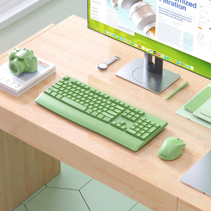 MEETION Wireless Keyboard and Mouse, Full-Sized Cordless Keyboard with Wrist Rest and 3 DPI Adjustable Mouse, Keyboard and Mouse Set with 2.4GHz USB Receiver, for PC/Computer/Laptop/Windows/Mac, Pink