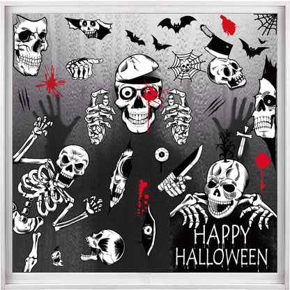 NEWMIAO Halloween Window Stickers, 8 Sheets Halloween Skeleton Window Clings Decals for Party Decorations, Scary Hallowmas Stickers Glass Window Home Decor for Indoor Outdoor Party Supplies