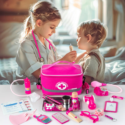 EFO SHM Doctors Set for Kids Age 3+, Kids Medical Kit with Realistic Stethoscope, Wooden Doctor Playset, Costume, Pretend Play Educational Toy Gift
