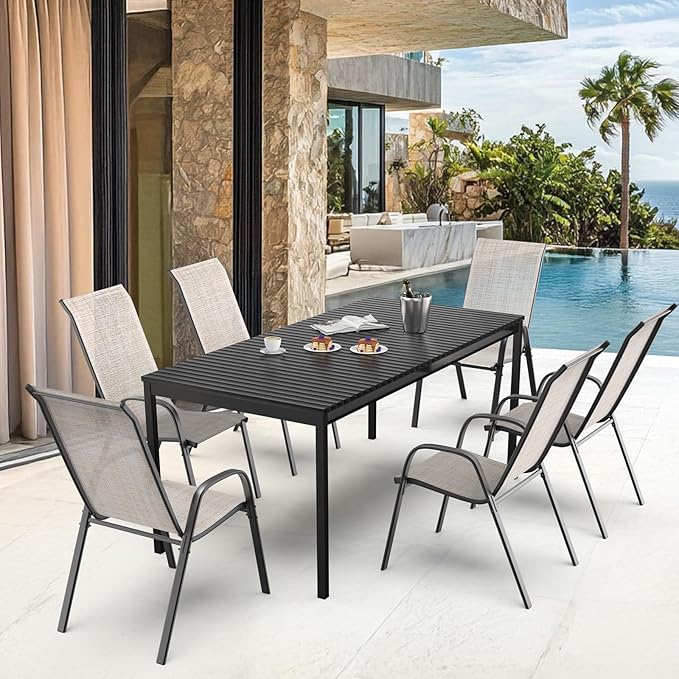 VINGLI Patio Chairs Set of 2 – Stackable Outdoor Dining Chairs with Comfortable Sling High Back Chairs and Armrests for Lawn, Poolside, Courtyard, Balcony, Garden, Yellow