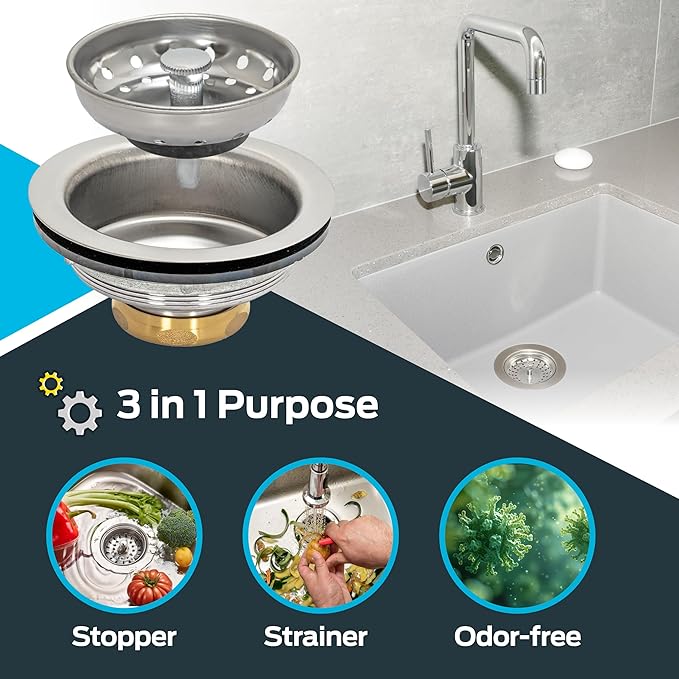 EZ-FLO Kitchen Sink Strainer Fits 3-1/2 Inch Opening, Sink Drain Assembly