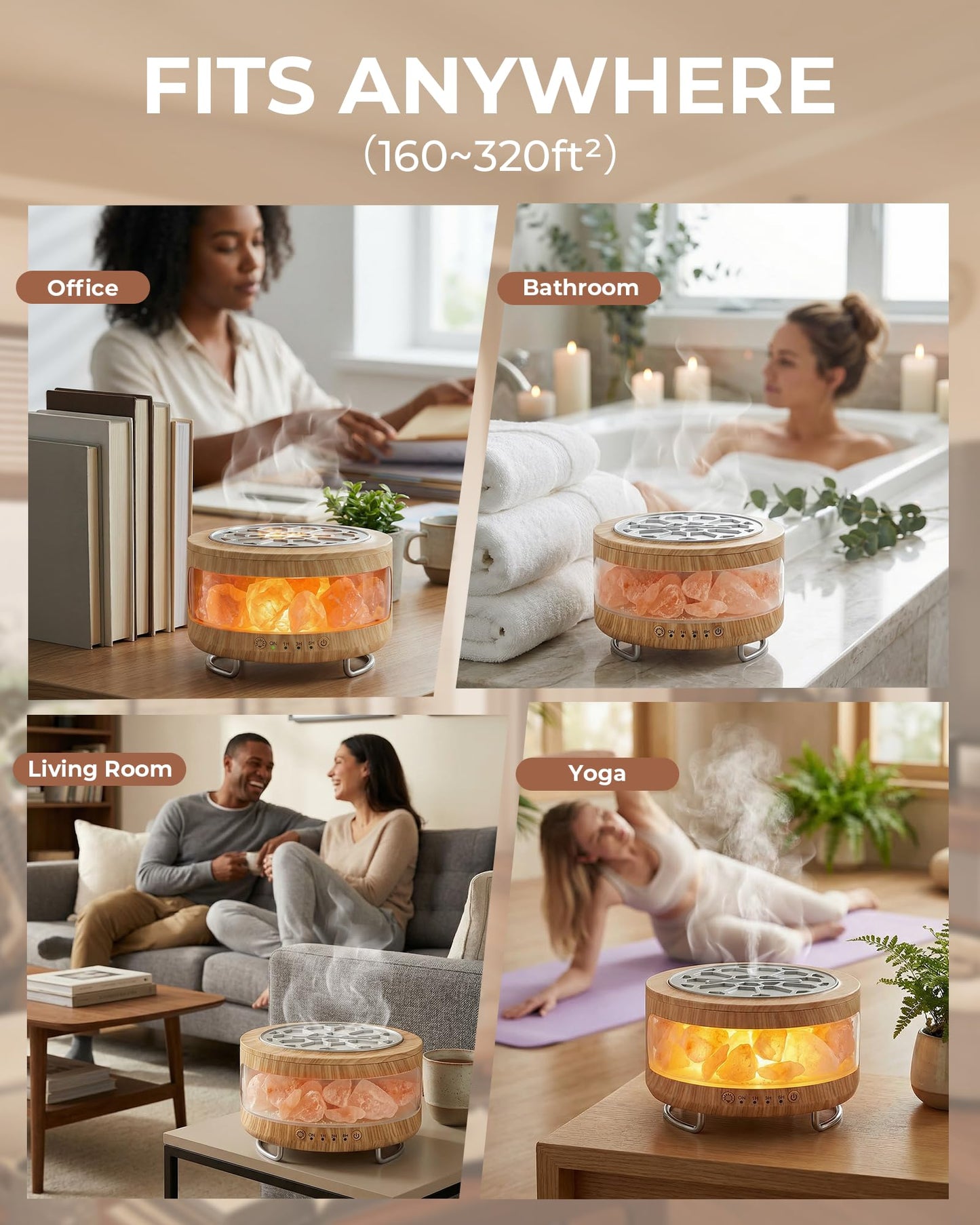 Essential Oil Diffuser with Himalayan Salt Lamp, 350ml Ultrasonic Aromatherapy Humidifier, 7 Colors LED Light, Timer & Auto Shut-Off for Home Bedroom Office Spa Yoga