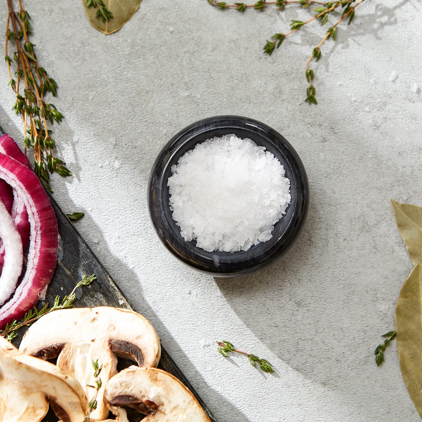 RSVP International Herb & Salt Containers for Countertop Polished Marble Dish/Bowl, 2.75" Diameter x 1.5", Black