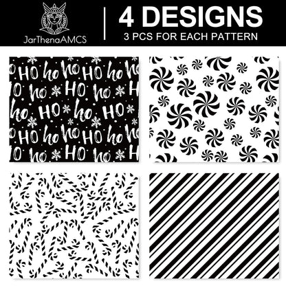 JarThenaAMCS 12 Sheets Christmas Wrapping Paper -Not Roll- Black White Gift Wrap Paper Candy Cane Stripe Folded Flat Craft Papers for Xmas Winter Party Packaging, 27.6 x 19.7 Inch