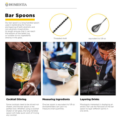 Homestia 12-Inch Skull Bar Spoon, 304 Stainless Steel Cocktail Spoon for Layering Long Spiral Handle Mixing Spoon Stirrers for Drink Black