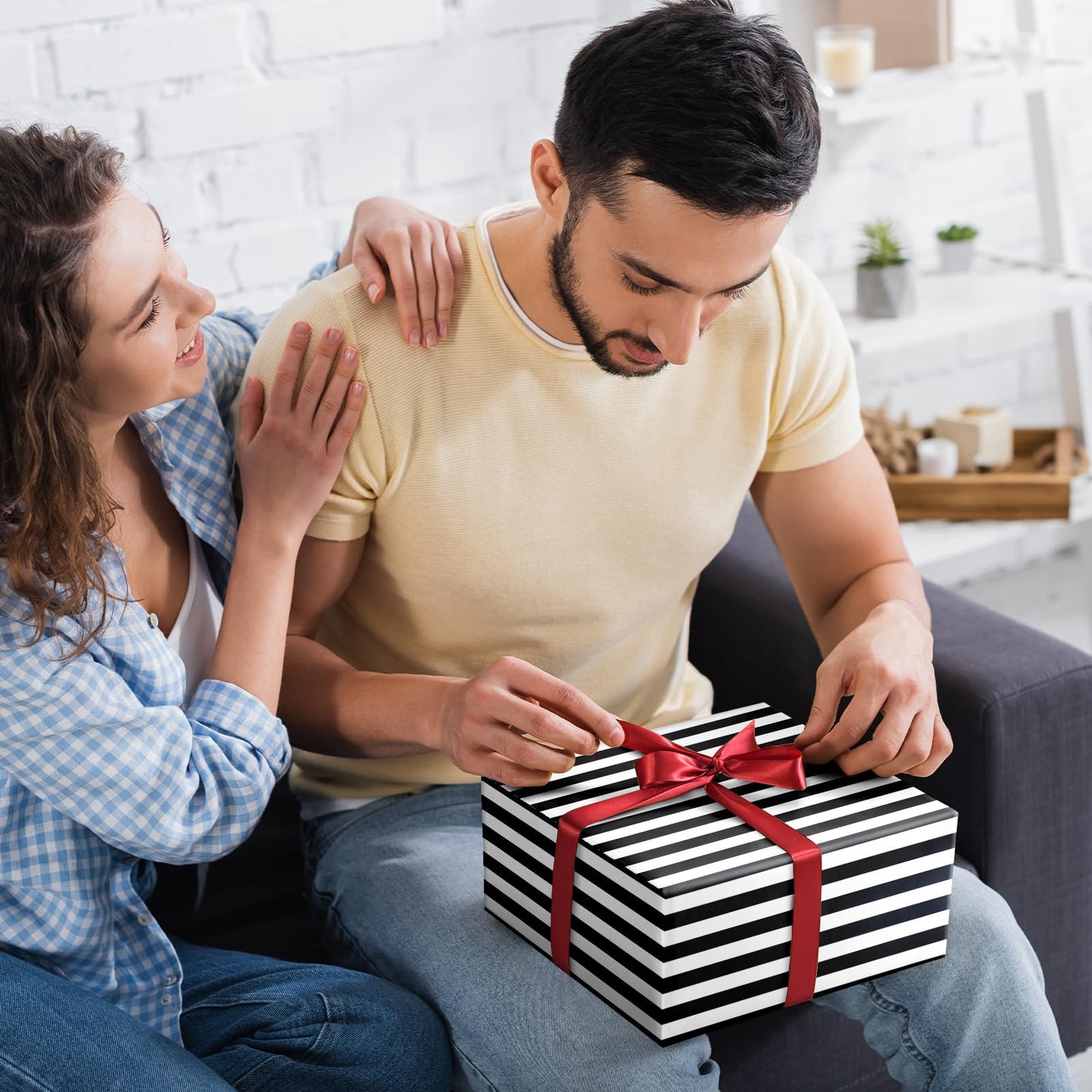 RUSPEPA Reversible Wrapping Paper Roll, Jumbo Roll, Black White Stripe and Solid Black Design Gift Wrap Paper for Birthday, Holiday, Graduation, Christmas, Father's Day, Wedding, 30 Inches x 32.8 Feet