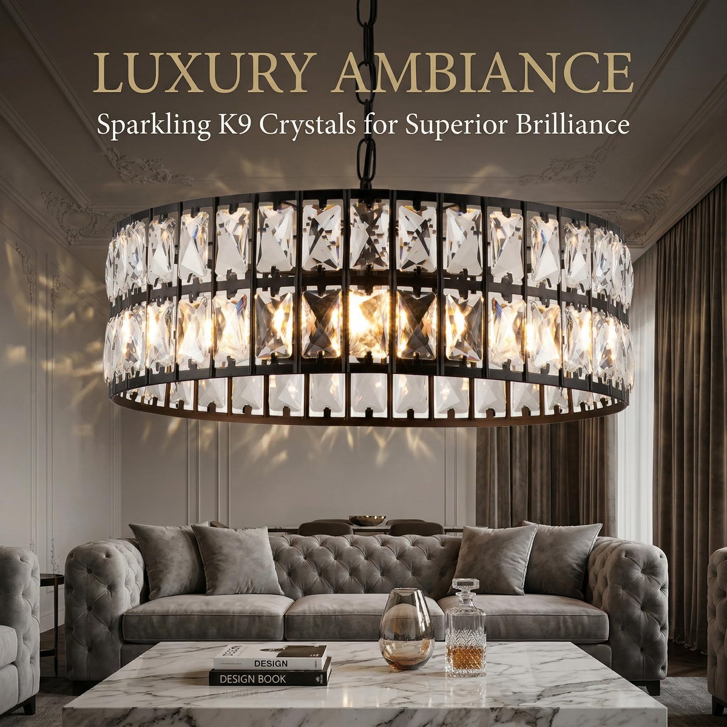 ZorpOrigin Black Crystal Chandelier, 16 Inch 3-Light Dining Room Fixture