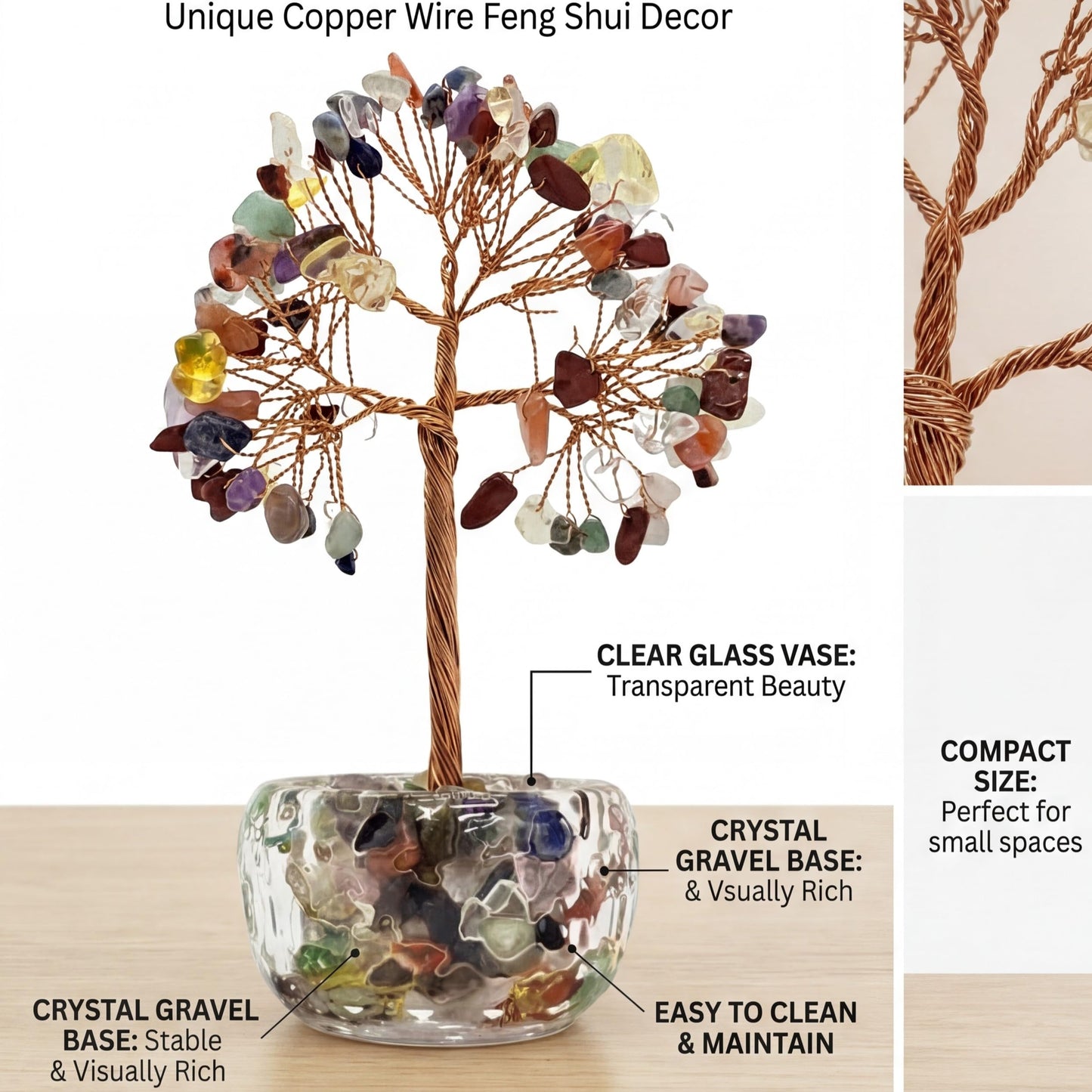 Aisamco Chakra Healing Crystal Tree of Life,Crystals and Healing Stones, Handmade Bonsai Trees,Positive Energy, Wealth, Good Luck,Feng Shui Home Office Decor,Birthday Gifts for Women