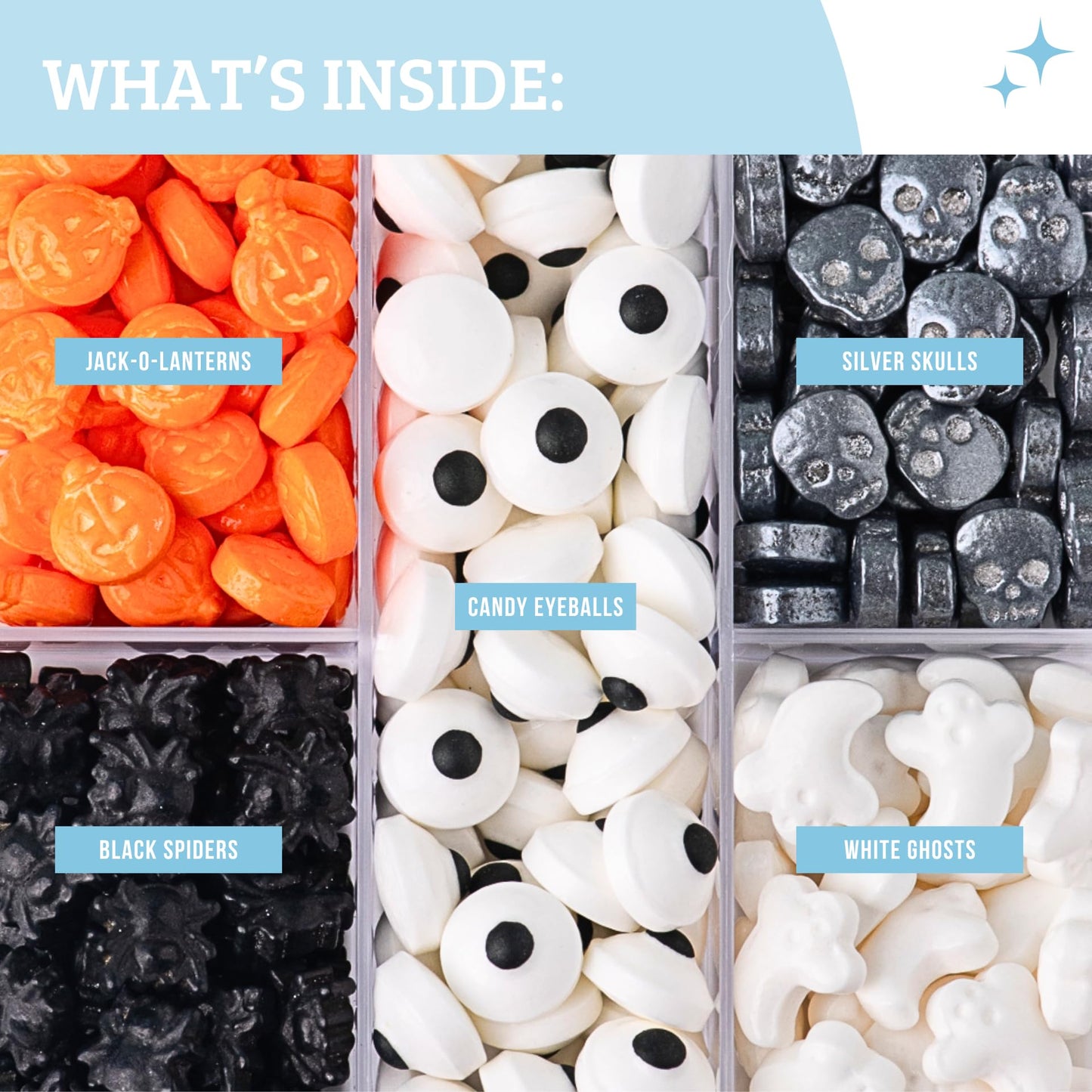 Sweets Indeed Halloween Candy Sprinkles Tacklebox – 2.53 oz Assorted Dextrose Shapes with Eyeballs, Pumpkins, Spiders, Skulls & Ghosts – Edible Decorations for Cookies, Cupcakes & Cakes