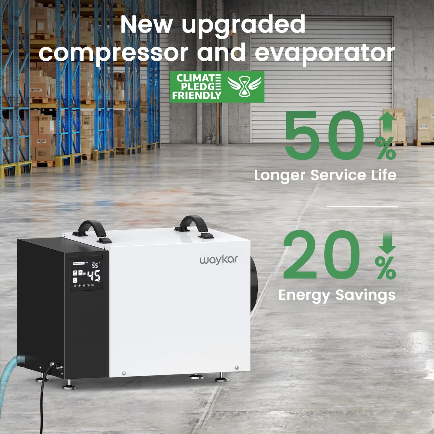 Waykar 125 Pint Crawl Space Dehumidifier with Pump & Drain Hose for Basements, Commercial & Water Damage Spaces up to 6500 Sq. Ft., Compact, Strong Dehumidification, 5-Year Quality Coverage