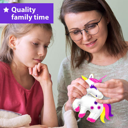 KRAFUN Unicorn Sewing Keyring Kit for Kids Ages 7-12, Beginner Craft Set with 6 Stuffed Dolls (Bear, Dog, Rabbit, Raccoon, Owl, Unicorn), Felt Materials, Embroidery Supplies, Instructions