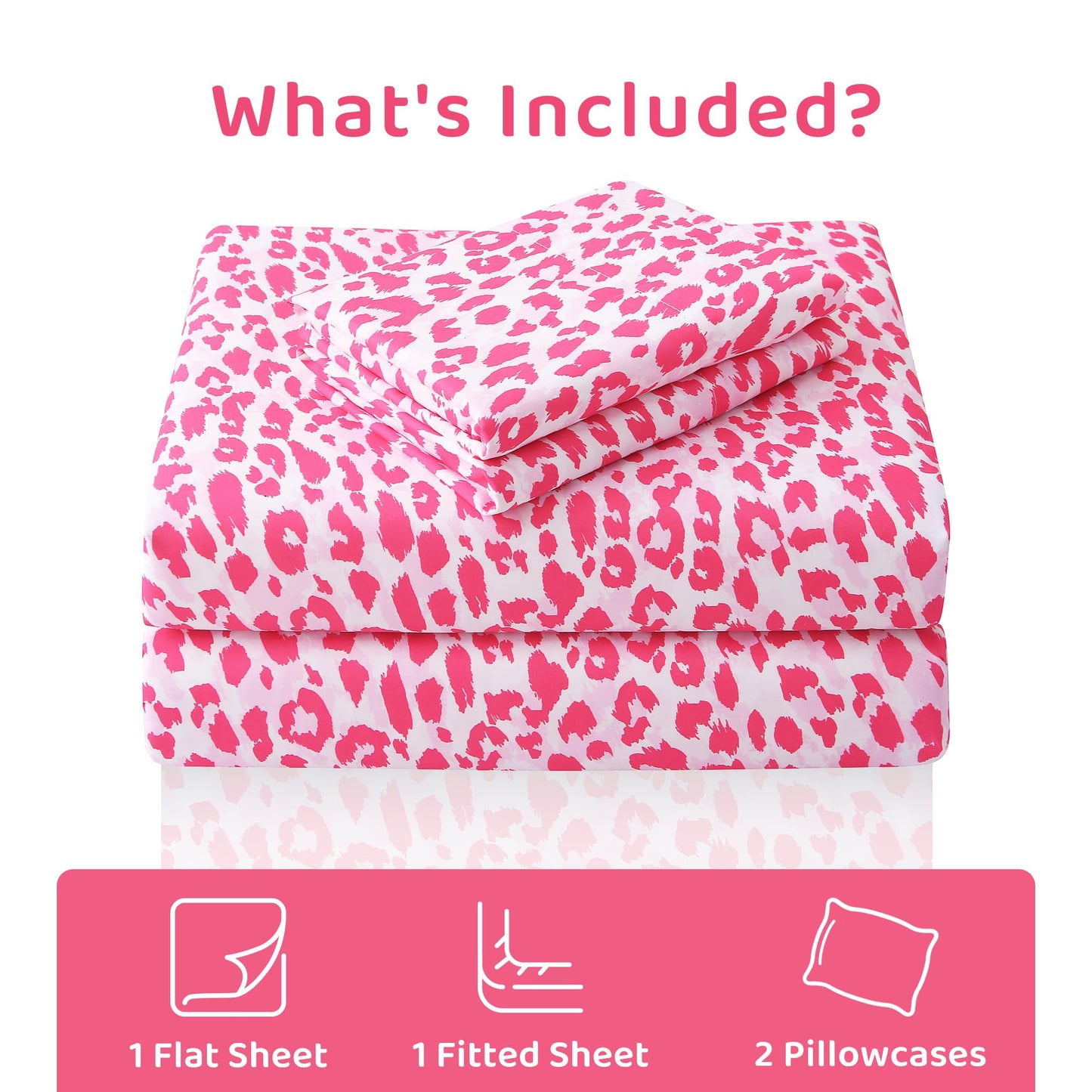 Mooreeke Leopard Cheetah Printed Queen Bed Sheets, Soft Microfiber Bedding Sheets & Pillowcases, Deep Pocket Non-Slip Fitted Queen Sheet, Pink Animal Pattern Bedsheets