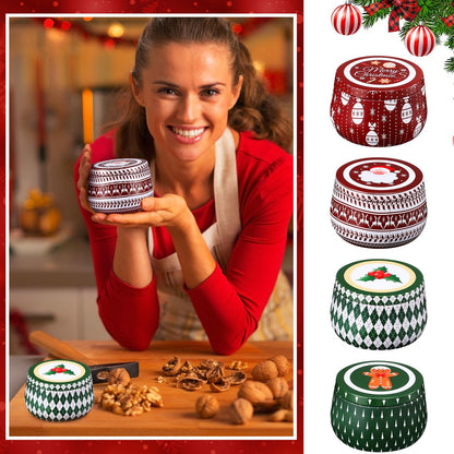 Yungyan Christmas Candle Tin Cans Set Metal Candles Tin Gifts Jars with Lids 8 oz Christmas Cookie Tins Candle Containers for Storing Biscuits Tea Party Favors(24 Pcs)