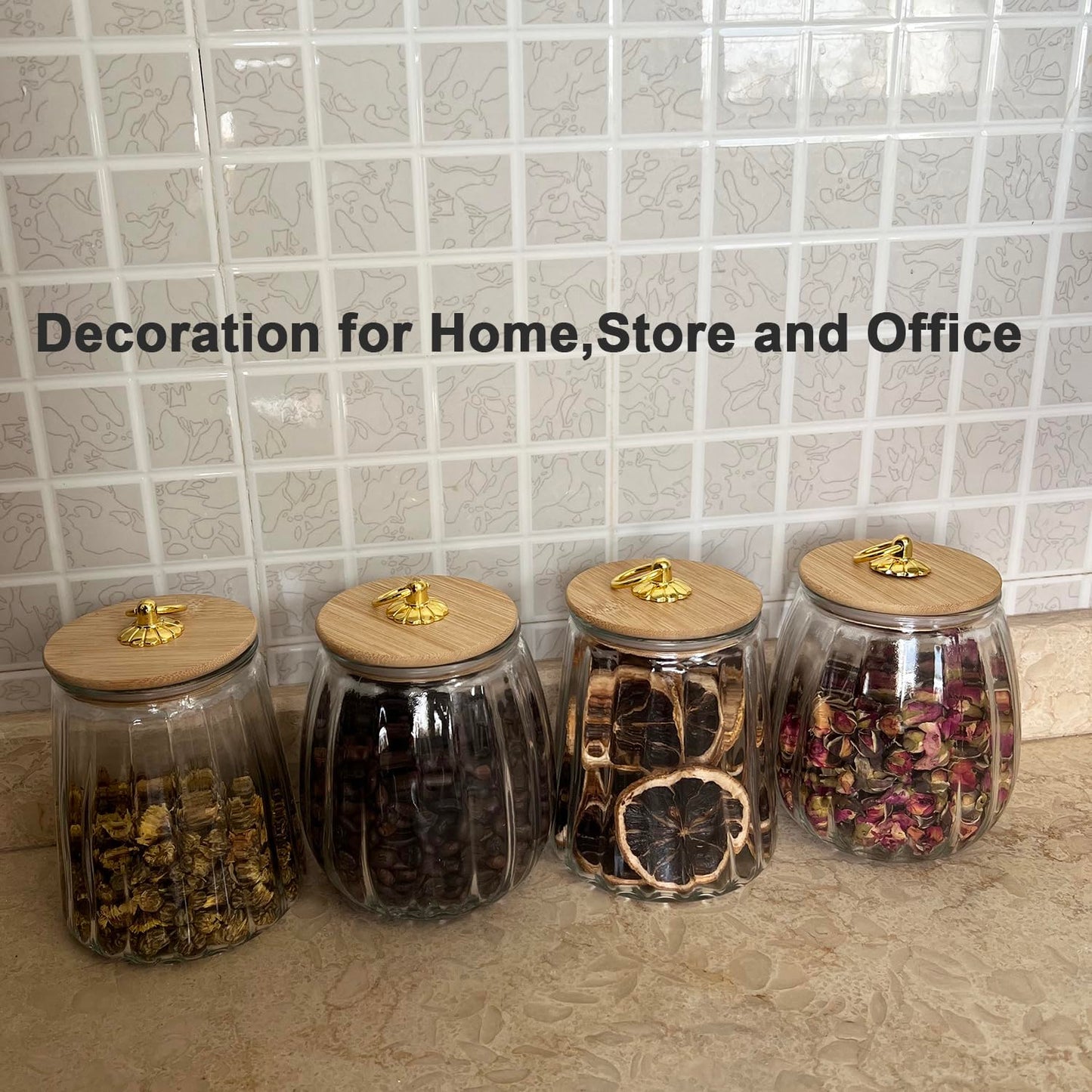 BEECO GIF2U Glass Airtight Storage Jars with Spoons,Bamboo Lid Canister for Foods,Decorative Container with Metal Handle Easy to Grasp 2Pack Oval