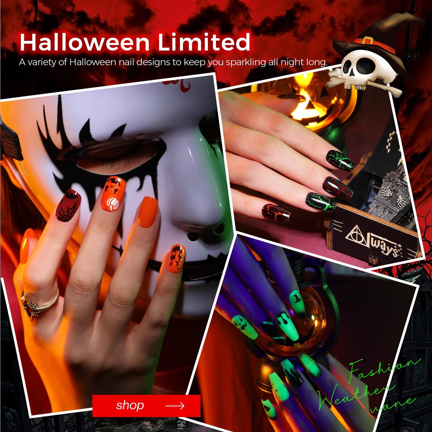 Morovan Halloween Nail Polish Set: Black Crackle Pumpkin Orange Glow in the Dark Neon Green Fingernail Polish Kit with Nail Stickers 2025 Quick Dry Manicure for Women Girls Party Costumes Gifts