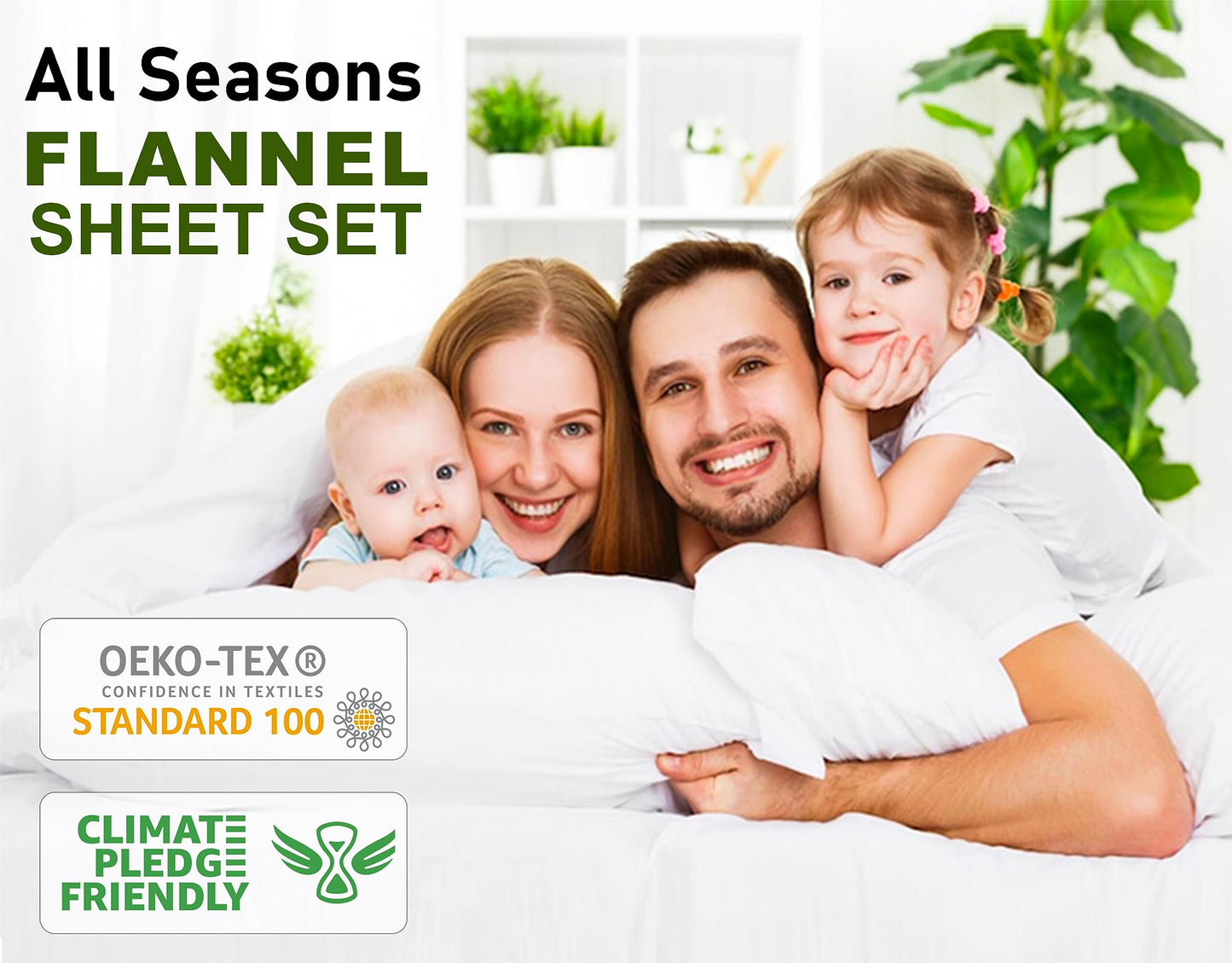 RUVANTI Flannel Sheets Queen Size - 100% Cotton Double Brushed Bed Sheets, Deep Pockets 16 Inches Queen Sheet Set, All Seasons Breathable & Extra Soft - Warm & Cozy, 4 Piece, Grey Plaid